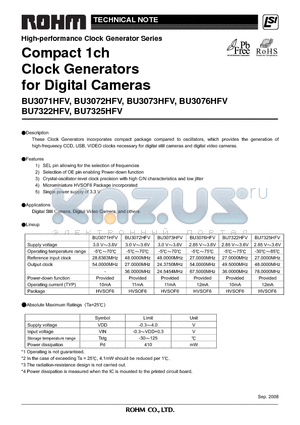 BU3071HFV-TR datasheet - Compact 1ch Clock Generators for Digital Cameras