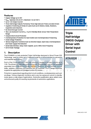 ATA6826-TUQY datasheet - Triple Half-bridge DMOS Output Driver with Serial Input Control