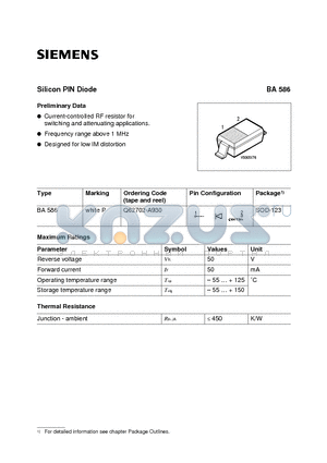 BA586 datasheet - Silicon PIN Diode