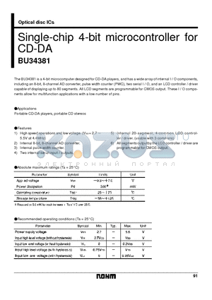 BU34381 datasheet - Single-chip 4-bit microcontroller for