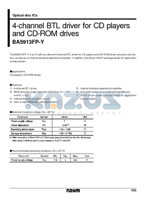 BA5913 datasheet - 4-channel BTL driver for CD players and CD-ROM drives