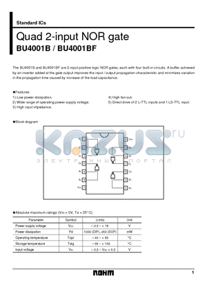 BU4001B datasheet - Quad 2-input NOR gate