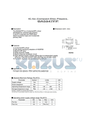 BA5947FP datasheet - IC for Compact Disc Players