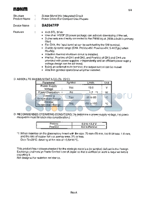 BA5947FP datasheet - Power Driver For Compact Disc Players