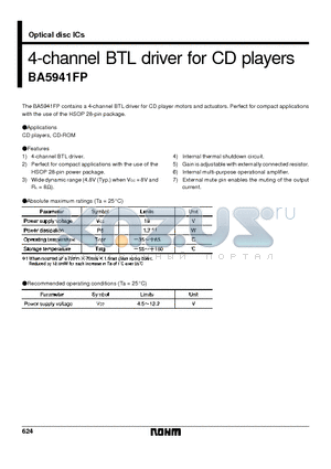BA5941FP datasheet - 4-channel BTL driver for CD players