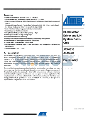 ATA6833 datasheet - BLDC Motor Driver and LIN System Basis Chip