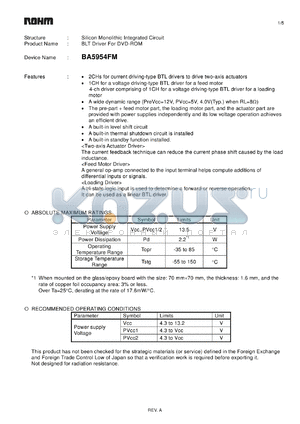 BA5954FM datasheet - BLT Driver For DVD-ROM