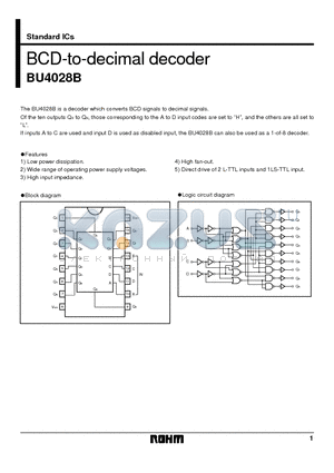 BU4028B datasheet - BCD-to-decimal decoder