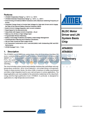 ATA6833-PLQW datasheet - BLDC Motor Driver and LIN System Basis Chip