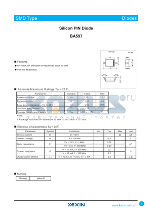 BA597 datasheet - Silicon PIN Diode