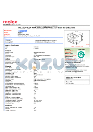 0432028104 datasheet - Modular Jack, Right Angle, Low Profile, 8/8