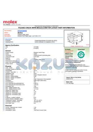 0432028909 datasheet - Modular Jack, Right Angle, Low Profile, 8/10