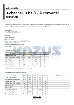 BU3616K datasheet - 3-channel, 8-bit D / A converter