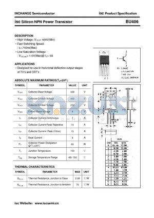 BU406 datasheet - isc Silicon NPN Power Transistor