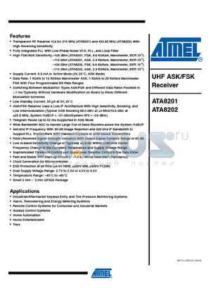 ATA8201-PXQW datasheet - UHF ASK/FSK Receiver