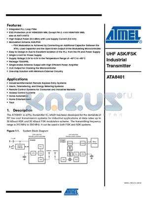 ATA8401-6AQY datasheet - UHF ASK/FSK Industrial Transmitter