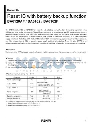 BA6129 datasheet - Reset IC with battery backup function