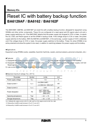 BA6129AF datasheet - Reset IC with battery backup function