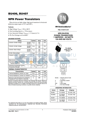 BU406G datasheet - NPN Power Transistors