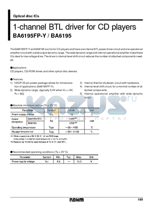 BA6195FP-Y datasheet - 1-channel BTL driver for CD players