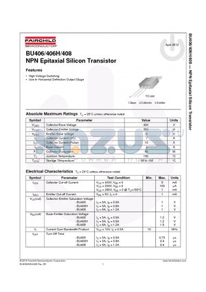 BU406TU datasheet - NPN Epitaxial Silicon Transistor