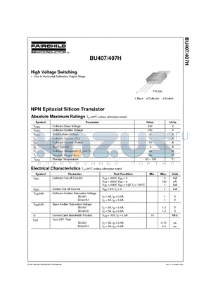 BU407 datasheet - High Voltage Switching