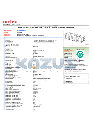 0432238196 datasheet - Modular Jack, Right Angle, Low Profile, 8/8, 3 Ports