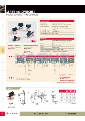 400MSP1R1BLKM1QE datasheet - ROCKER SWITCHES - SUB-MINIATURE