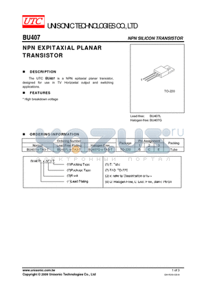 BU407-X-TA3-T datasheet - NPN EXPITAXIAL PLANAR TRANSISTOR