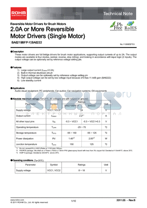 BA6219BFP-Y datasheet - 2.0A or More Reversible Motor Drivers (Single Motor)