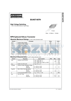 BU407H datasheet - High Voltage Switching