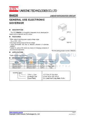 BA6220 datasheet - GENERAL USE ELECTRONIC GOVERNOR