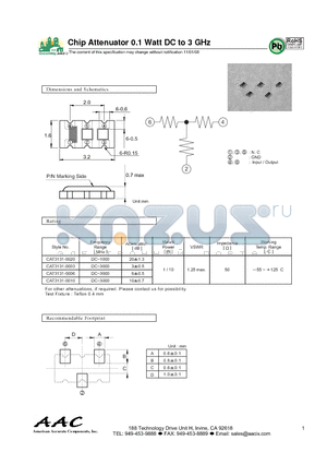 CAT3131-0003 datasheet - Chip Attenuator 0.1 Watt DC to 3 GHz