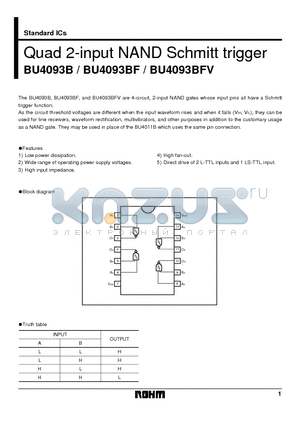BU4093 datasheet - Quad 2-input NAND Schmitt trigger
