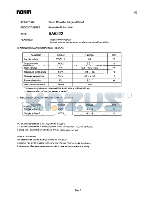 BA6222 datasheet - Reversible Motor Driver