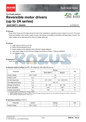 BA6222 datasheet - Reversible motor drivers (up to 2A series)