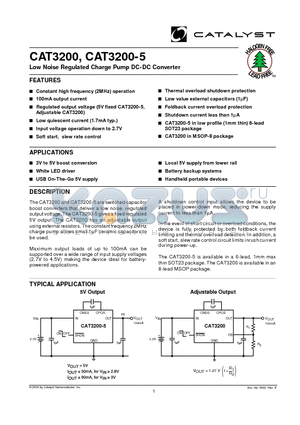 CAT3200ES6-5-TE13 datasheet - Low Noise Regulated Charge Pump DC-DC Converter