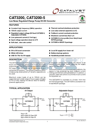 CAT3200ES6-5-TE7 datasheet - Low Noise Regulated Charge Pump DC-DC Converter