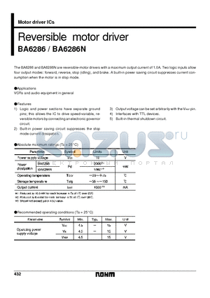 BA6286 datasheet - Reversible motor driver
