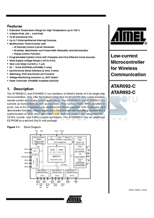 ATAR092-C datasheet - Low-current Microcontroller for Wireless Communication