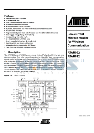 ATAR892X-YYY-TKQYZ datasheet - Low-current Microcontroller for Wireless Communication