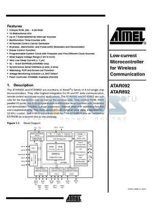 ATAR892X-YYY-TKSYZ datasheet - Low-current Microcontroller for Wireless Communication
