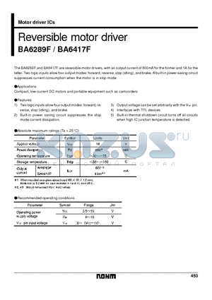 BA6289F datasheet - Reversible motor driver