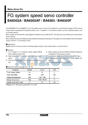 BA6302A datasheet - FG system speed servo controller