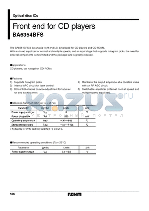 BA6354 datasheet - Front end for CD players