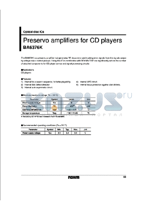 BA6376K datasheet - Preservo amplifiers for CD players