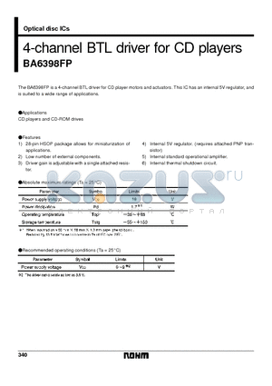 BA6398 datasheet - 4-channel BTL driver for CD players