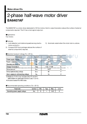 BA6407 datasheet - 2-phase half-wave motor driver