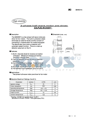 BA6409F datasheet - 2-phase half-wave motor pre-driver