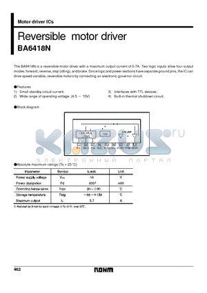 BA6418 datasheet - Reversible motor driver